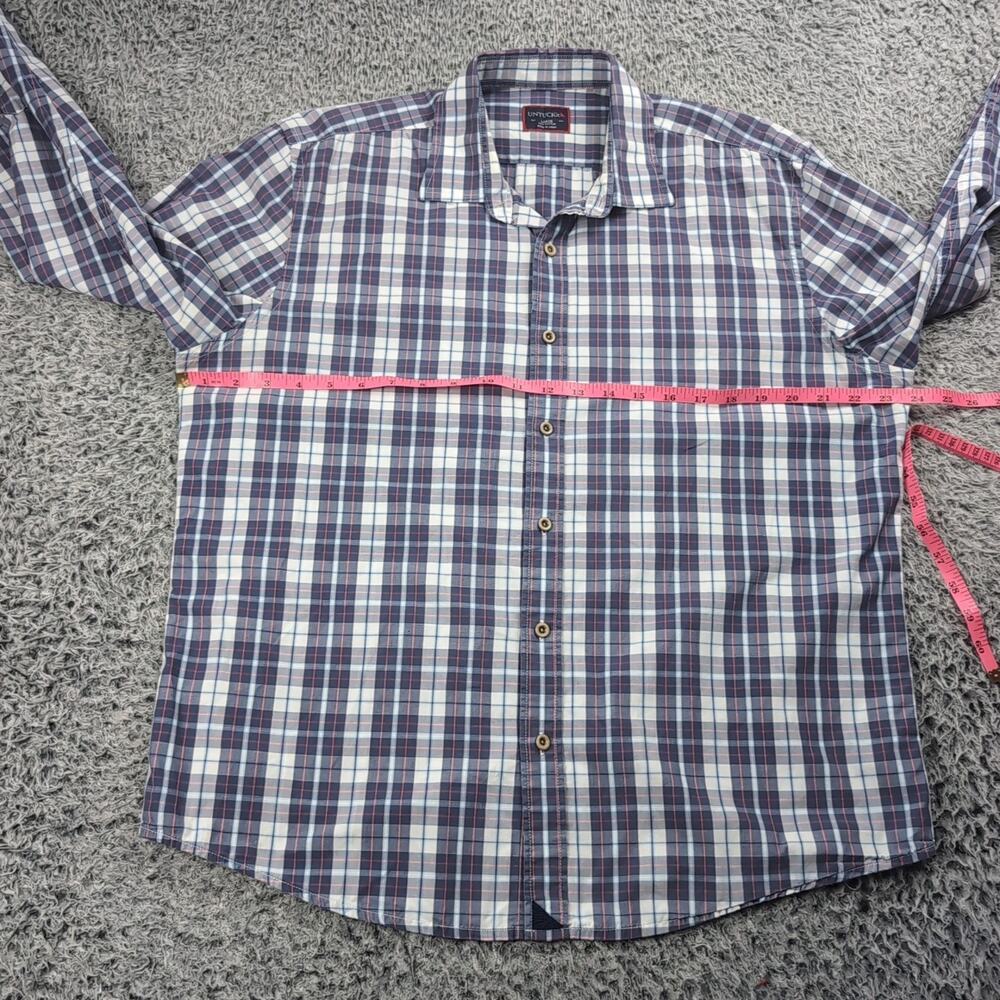 Untuckit Shirt Men Large Blue Button Up Short Sleeve Casual Preppy Plaid Career - Picture 3 of 6